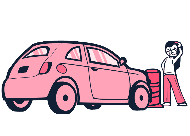 auto chocado con personaje preocupado